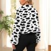 imageZando Womens Fleece Jacket Full Zip Cropped Jackets Oversize Long Sleeve Workout Fuzzy Sherpa Jacket Athletic Crop CoatCow Print