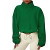 imageZando Womens Fleece Jacket Full Zip Cropped Jackets Oversize Long Sleeve Workout Fuzzy Sherpa Jacket Athletic Crop CoatGreen