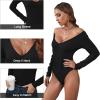 imageZando Womens Fringe One Shoulder Bodysuit Nashville Outfits Top Tank Sexy Bodysuits for Women Western Outfit Going OutB Deep V Neck Black