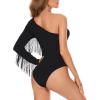 imageZando Womens Fringe One Shoulder Bodysuit Nashville Outfits Top Tank Sexy Bodysuits for Women Western Outfit Going OutBlack