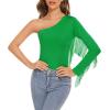 imageZando Womens Fringe One Shoulder Bodysuit Nashville Outfits Top Tank Sexy Bodysuits for Women Western Outfit Going OutGreen