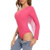 imageZando Womens Fringe One Shoulder Bodysuit Nashville Outfits Top Tank Sexy Bodysuits for Women Western Outfit Going OutPink
