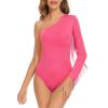 imageZando Womens Fringe One Shoulder Bodysuit Nashville Outfits Top Tank Sexy Bodysuits for Women Western Outfit Going OutPink