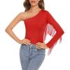 imageZando Womens Fringe One Shoulder Bodysuit Nashville Outfits Top Tank Sexy Bodysuits for Women Western Outfit Going OutRed