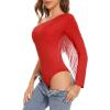 imageZando Womens Fringe One Shoulder Bodysuit Nashville Outfits Top Tank Sexy Bodysuits for Women Western Outfit Going OutRed