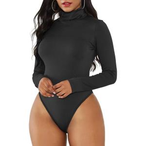 imageZando Bodysuit for Women Mock Turtleneck Long Sleeve White Sexy Bodysuits Lingerie Women Stretchy Leotard Jumpsuit1 Black