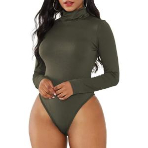 imageZando Bodysuit for Women Mock Turtleneck Long Sleeve White Sexy Bodysuits Lingerie Women Stretchy Leotard JumpsuitArmy Green