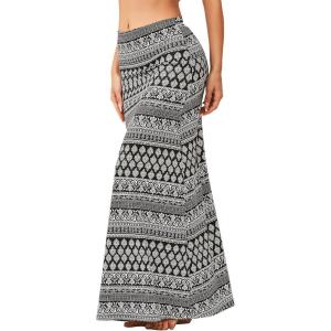 imageZando Long Skirts for Women Trendy Dresses High Waisted Maxi Skirt Casual Workout Stretchy Flared Flower Skirt for GirlsBlack White Floral