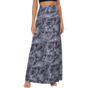 imageZando Long Skirts for Women Trendy Dresses High Waisted Maxi Skirt Casual Workout Stretchy Flared Flower Skirt for GirlsGrey Tie Dye