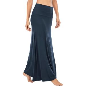 imageZando Long Skirts for Women Trendy Dresses High Waisted Maxi Skirt Casual Workout Stretchy Flared Flower Skirt for GirlsNavy Blue