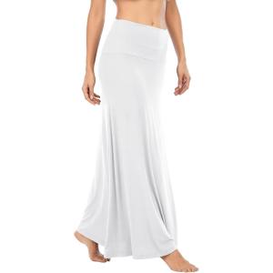 imageZando Long Skirts for Women Trendy Dresses High Waisted Maxi Skirt Casual Workout Stretchy Flared Flower Skirt for GirlsPure White