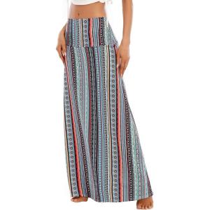 imageZando Long Skirts for Women Trendy Dresses High Waisted Maxi Skirt Casual Workout Stretchy Flared Flower Skirt for GirlsStriped  Floral