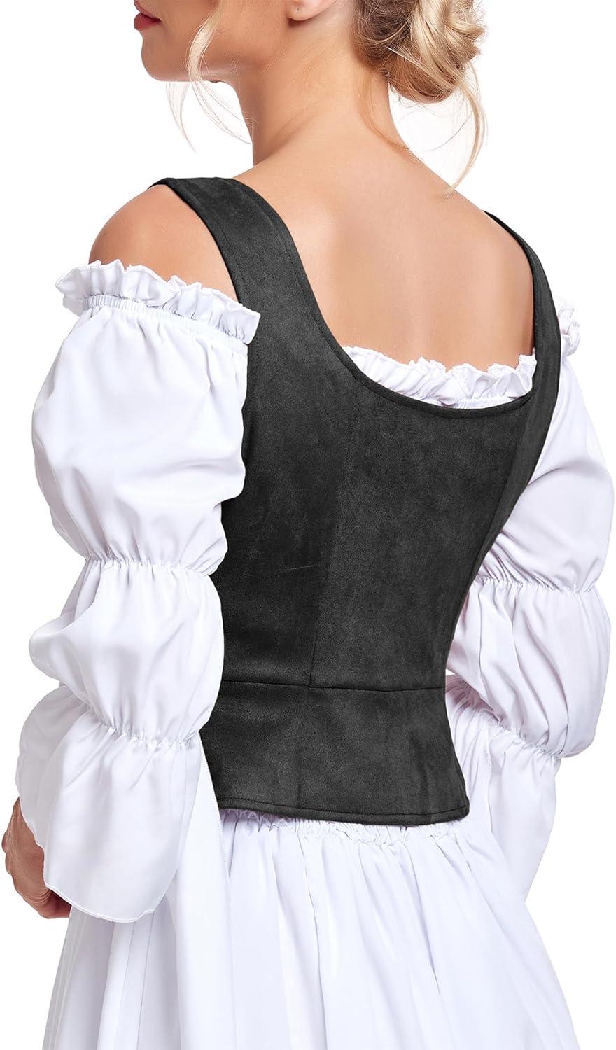imageZando Renaissance Costume Women Pirate Medieval Viking Corsets Top Vintage Costume Steampunk Gothic Tank TopBlack