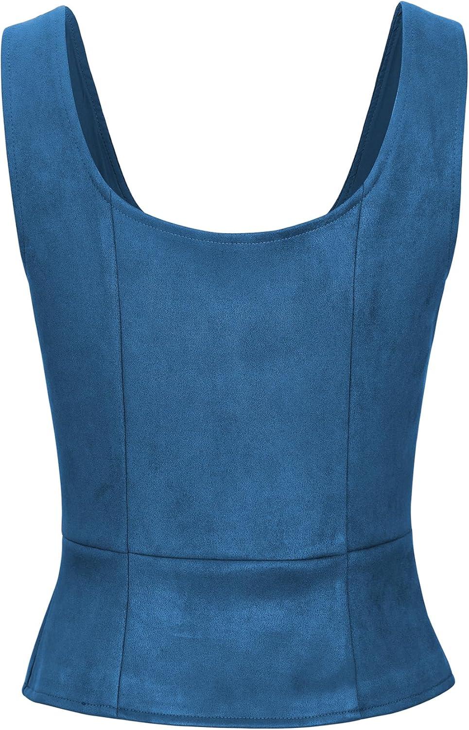 imageZando Renaissance Costume Women Pirate Medieval Viking Corsets Top Vintage Costume Steampunk Gothic Tank TopBlue