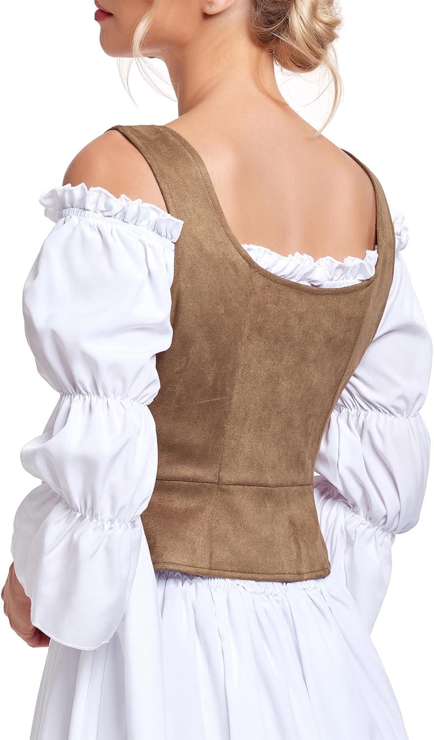 imageZando Renaissance Costume Women Pirate Medieval Viking Corsets Top Vintage Costume Steampunk Gothic Tank TopBrown