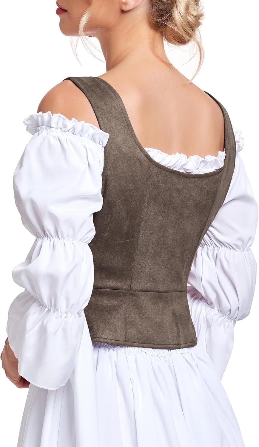 imageZando Renaissance Costume Women Pirate Medieval Viking Corsets Top Vintage Costume Steampunk Gothic Tank TopCoffee