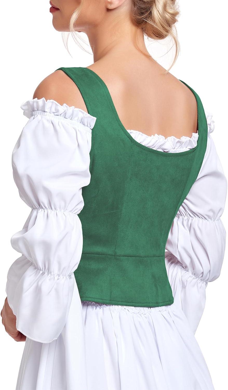 imageZando Renaissance Costume Women Pirate Medieval Viking Corsets Top Vintage Costume Steampunk Gothic Tank TopGreen
