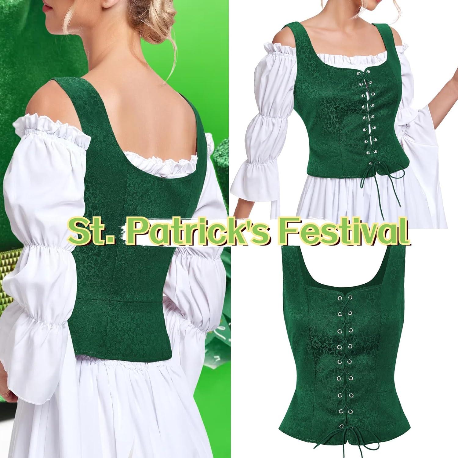 imageZando Renaissance Costume Women Pirate Medieval Viking Corsets Top Vintage Costume Steampunk Gothic Tank TopGreen Jacquard