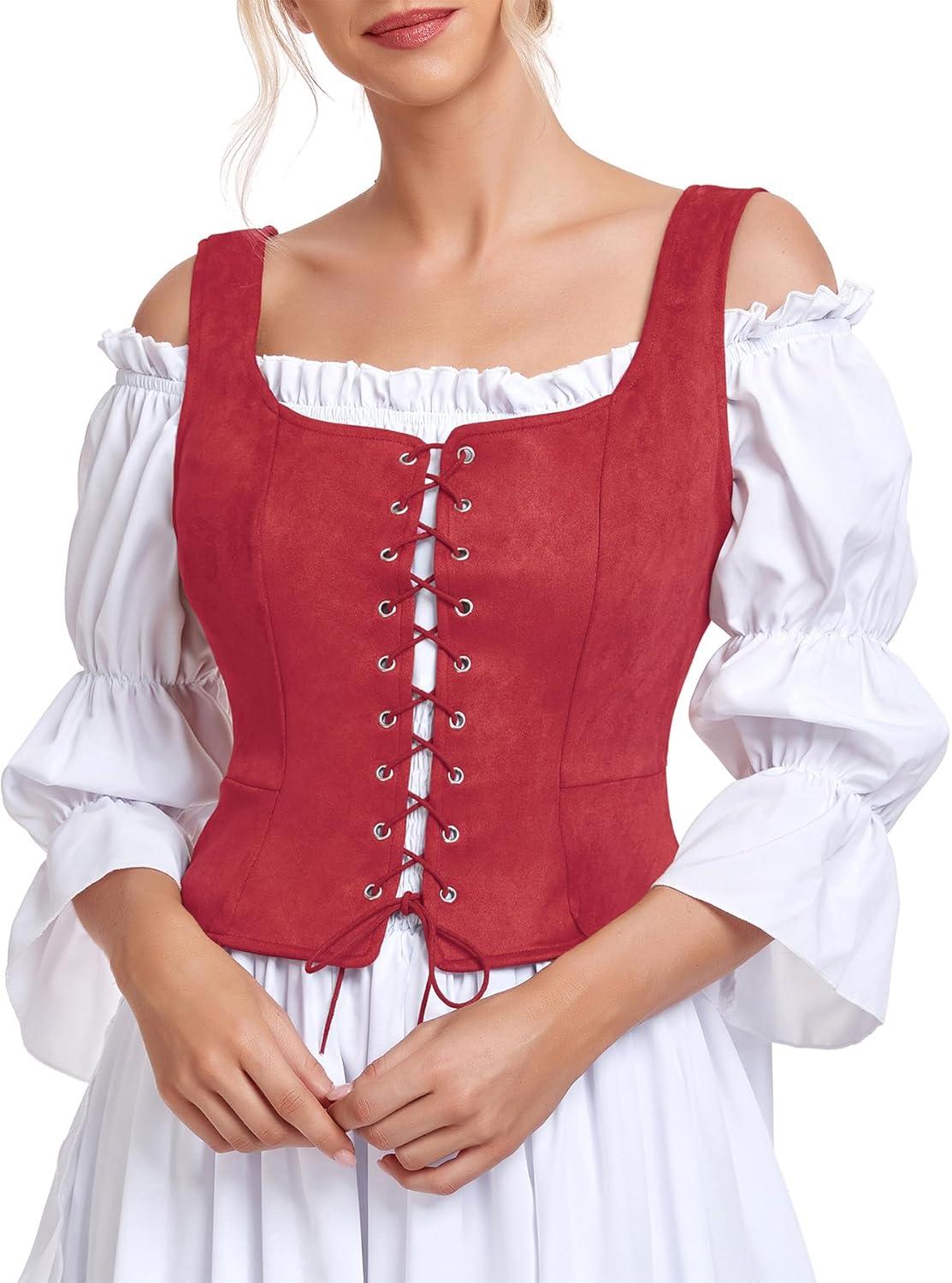 imageZando Renaissance Costume Women Pirate Medieval Viking Corsets Top Vintage Costume Steampunk Gothic Tank TopWine
