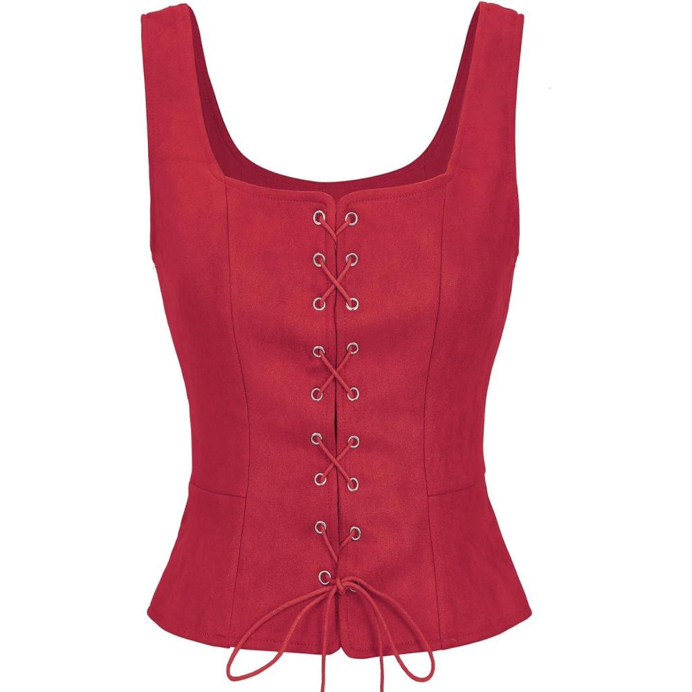 imageZando Renaissance Costume Women Pirate Medieval Viking Corsets Top Vintage Costume Steampunk Gothic Tank TopWine
