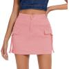 imageZando High Waisted Cargo Mini Skirt Y2K Bodycon Denim Mini Skirt Y2K Jean Skirt with Pockets Y2K Button Cargo SkirtB Pink