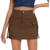 imageZando High Waisted Cargo Mini Skirt Y2K Bodycon Denim Mini Skirt Y2K Jean Skirt with Pockets Y2K Button Cargo SkirtD Brown