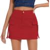 imageZando High Waisted Cargo Mini Skirt Y2K Bodycon Denim Mini Skirt Y2K Jean Skirt with Pockets Y2K Button Cargo SkirtF Red
