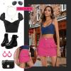 imageZando High Waisted Cargo Mini Skirt Y2K Bodycon Denim Mini Skirt Y2K Jean Skirt with Pockets Y2K Button Cargo SkirtHot Pink
