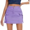 imageZando High Waisted Cargo Mini Skirt Y2K Bodycon Denim Mini Skirt Y2K Jean Skirt with Pockets Y2K Button Cargo SkirtPurple