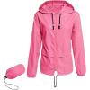 imageZando Lightweight Rain Jacket Women Raincoat for Women Packable Rain Coat Windbreaker Rain Jackets Waterproof with HoodHot Pink