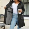 imageZando Packable Rain Jacket Women Waterproof Long Rain Coat Lightweight with Hood Windbreaker Jackets Outdoor Trench CoatA01 Black