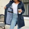 imageZando Packable Rain Jacket Women Waterproof Long Rain Coat Lightweight with Hood Windbreaker Jackets Outdoor Trench CoatA03 Navy Blue