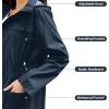 imageZando Packable Rain Jacket Women Waterproof Long Rain Coat Lightweight with Hood Windbreaker Jackets Outdoor Trench CoatA03 Navy Blue