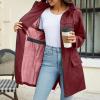 imageZando Packable Rain Jacket Women Waterproof Long Rain Coat Lightweight with Hood Windbreaker Jackets Outdoor Trench CoatA06 Wine Red