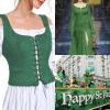 imageZando Renaissance Costume Women Pirate Medieval Viking Corsets Top Vintage Costume Steampunk Gothic Tank TopGreen