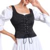 imageZando Renaissance Costume Women Pirate Medieval Viking Corsets Top Vintage Costume Steampunk Gothic Tank TopJacquard Black