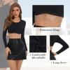 imageZando Women Fringe Rhinestone Top Sparkly Sexy Concert Outfit Crop Tank Top Long Sleeve Round Neck Fitted TeesAa Black
