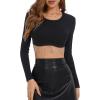 imageZando Women Fringe Rhinestone Top Sparkly Sexy Concert Outfit Crop Tank Top Long Sleeve Round Neck Fitted TeesAa Black