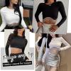 imageZando Women Fringe Rhinestone Top Sparkly Sexy Concert Outfit Crop Tank Top Long Sleeve Round Neck Fitted TeesAa Black