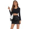 imageZando Women Fringe Rhinestone Top Sparkly Sexy Concert Outfit Crop Tank Top Long Sleeve Round Neck Fitted TeesAa Black
