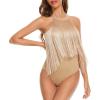 imageZando Womens Fringe Top Bodysuit Sleeveless Top for Women Country Concert Outfit Nashville Cowgirl OutfitNude