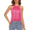 imageZando Womens Fringe Top Bodysuit Sleeveless Top for Women Country Concert Outfit Nashville Cowgirl OutfitPink