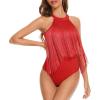 imageZando Womens Fringe Top Bodysuit Sleeveless Top for Women Country Concert Outfit Nashville Cowgirl OutfitRed