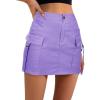 imageZando High Waisted Cargo Mini Skirt Y2K Bodycon Denim Mini Skirt Y2K Jean Skirt with Pockets Y2K Button Cargo SkirtPurple