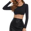 imageZando Women Fringe Rhinestone Top Sparkly Sexy Concert Outfit Crop Tank Top Long Sleeve Round Neck Fitted TeesAa Black
