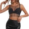imageZando Women Pearl Top Rhinestone See Through Sleeveless Mesh Beaded Shirts Top See Through Blouse Top1 Black