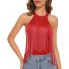 imageZando Womens Fringe Top Bodysuit Sleeveless Top for Women Country Concert Outfit Nashville Cowgirl OutfitRed