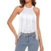 imageZando Womens Fringe Top Bodysuit Sleeveless Top for Women Country Concert Outfit Nashville Cowgirl OutfitWhite