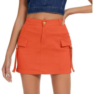 imageZando High Waisted Cargo Mini Skirt Y2K Bodycon Denim Mini Skirt Y2K Jean Skirt with Pockets Y2K Button Cargo SkirtOrange