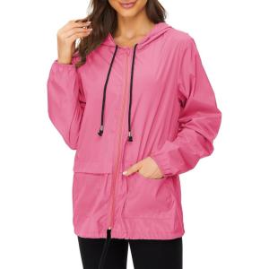 imageZando Lightweight Rain Jacket Women Raincoat for Women Packable Rain Coat Windbreaker Rain Jackets Waterproof with HoodHot Pink